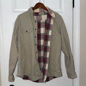 Vintage L.L. Bean Men's Beige Shirt Jacket with Red Plaid Lining